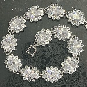 Cz Silver BIG Pave HALO Oval Round Flower Tennis Line Bracelet